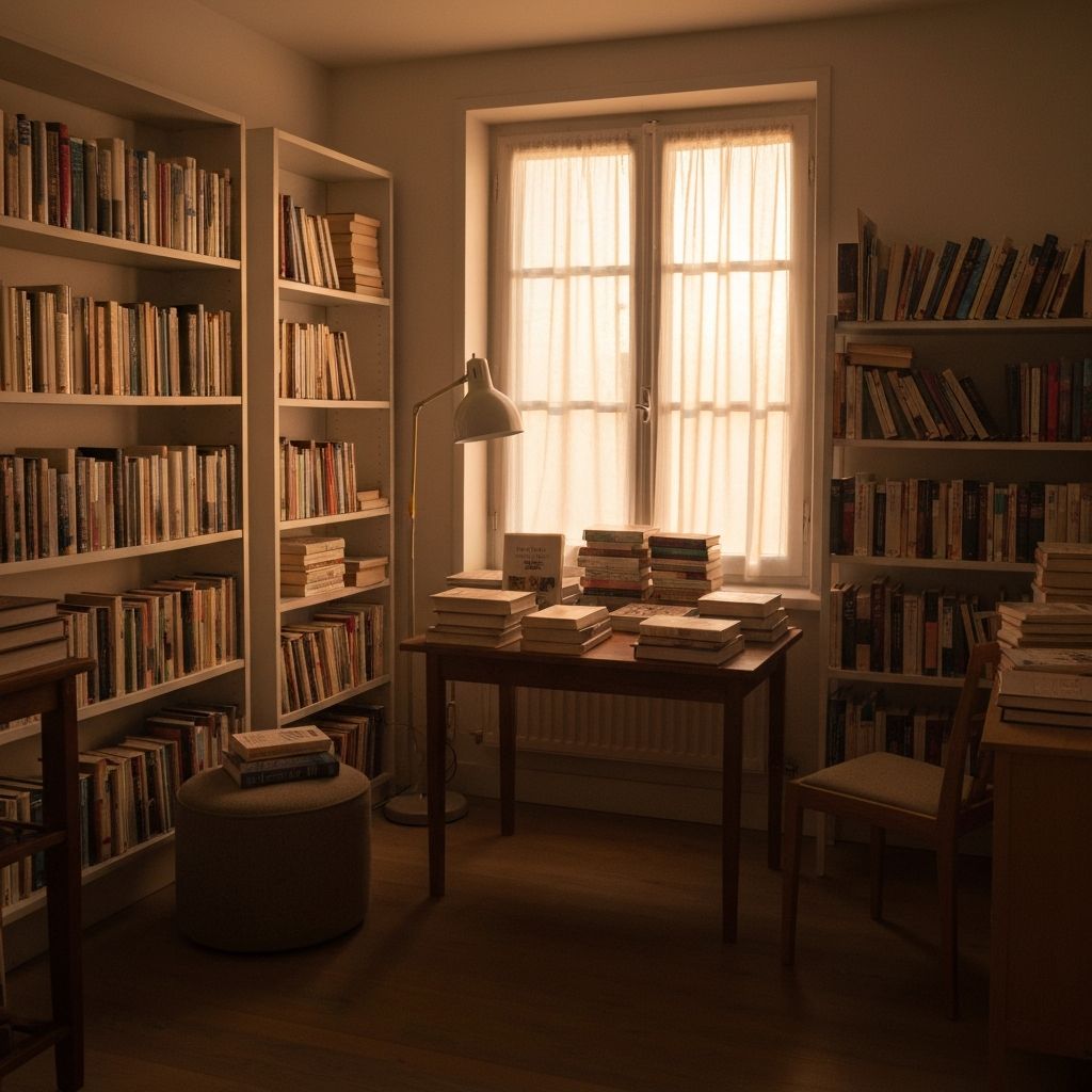 Mirno čitaće okruženje sa knjigama i prirodnom svetlošću, akademski i znanski ambijent
